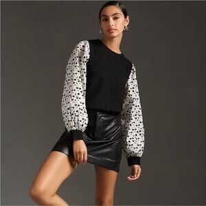 Anthropologie Porridge Textured Puff Sleeve Sweatshirt S‎ Black